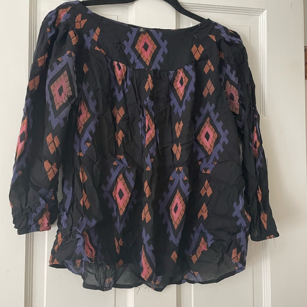 Lucky Brand Black and Purple Geometric Blouse